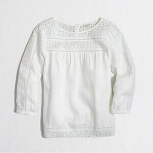 J.Crew White Linen Blouse, Eyelet Shirt, Boho Top, Size 0